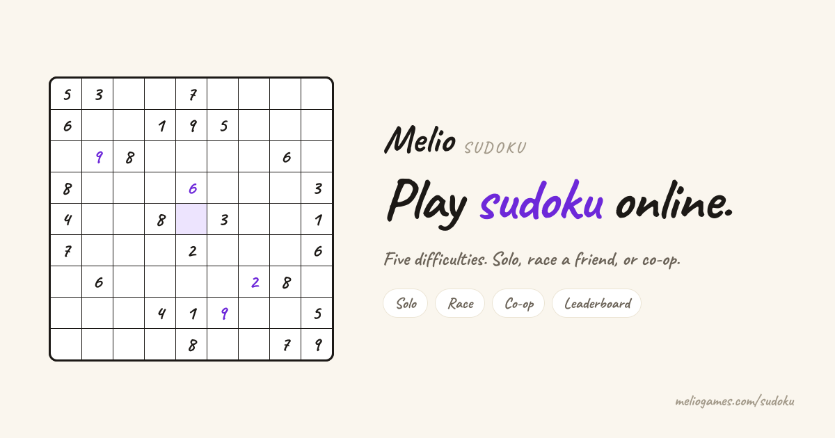 Play Sudoku Online, Solo, Race, Co-op · Melio Games